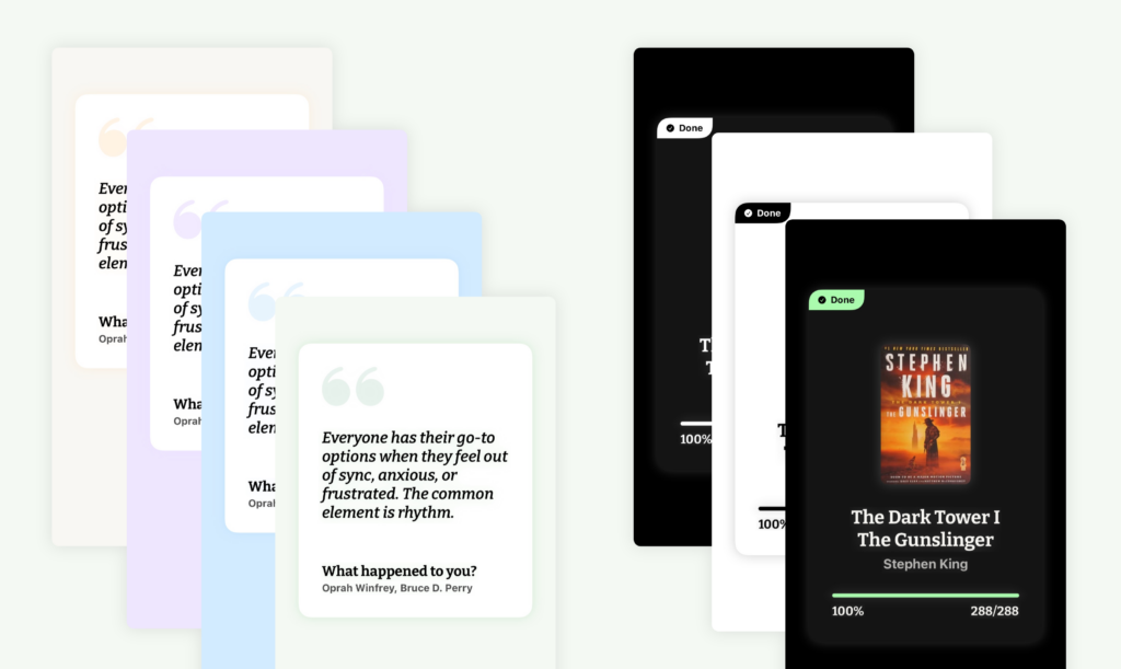 Sharing Cards Screenshots - A Private Reading Journal and Reflection App