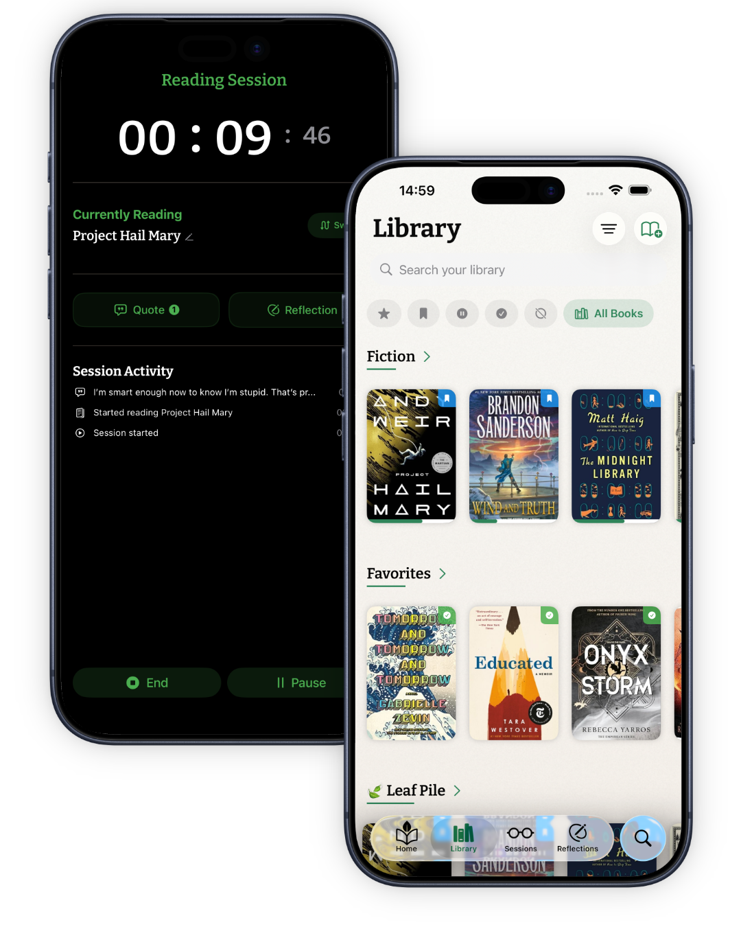 Kiveo screenshots of the library and live session screens