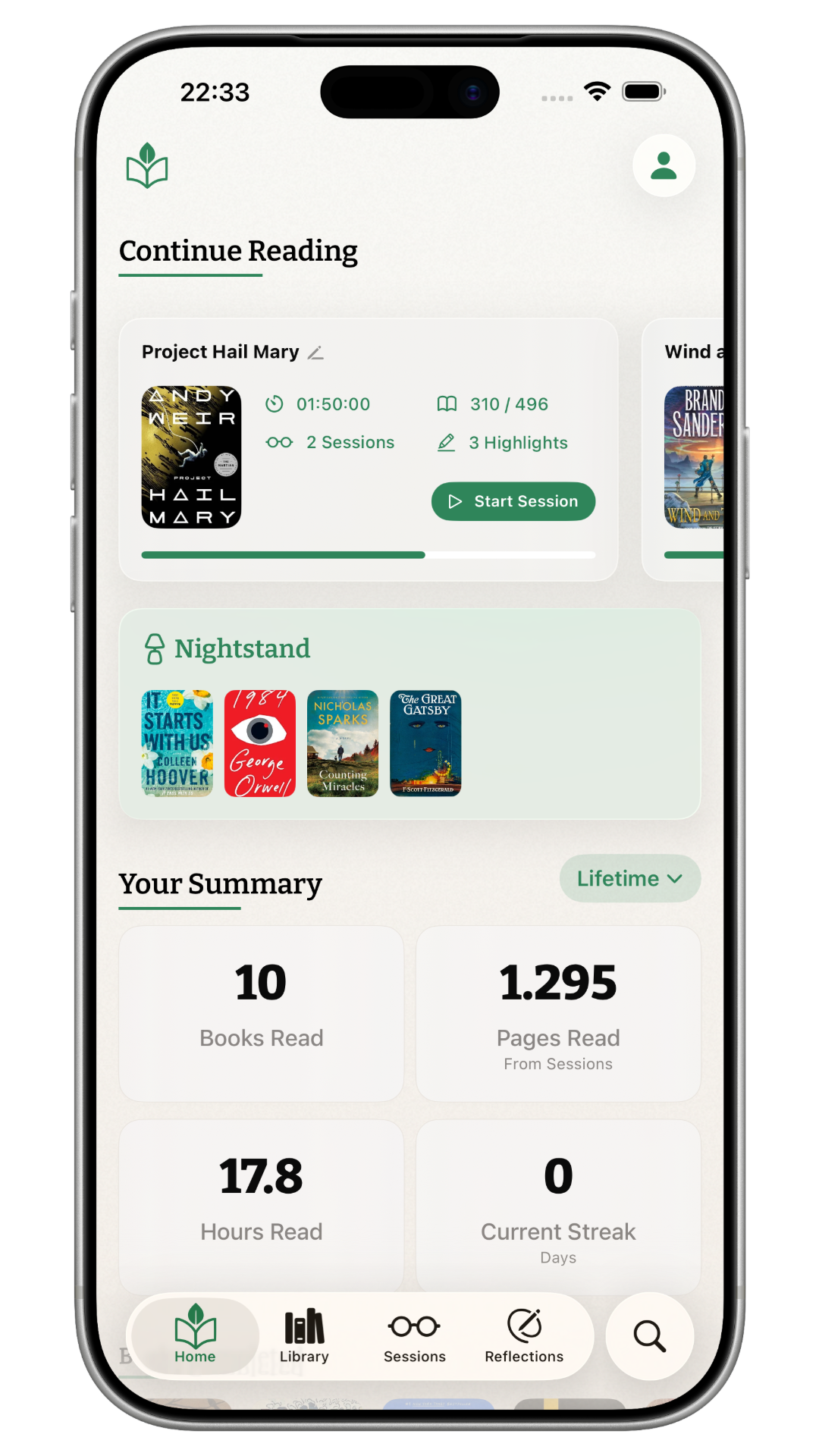 Mobile app screen titled Search with Recently Added book covers and an Among The Stars section beneath.